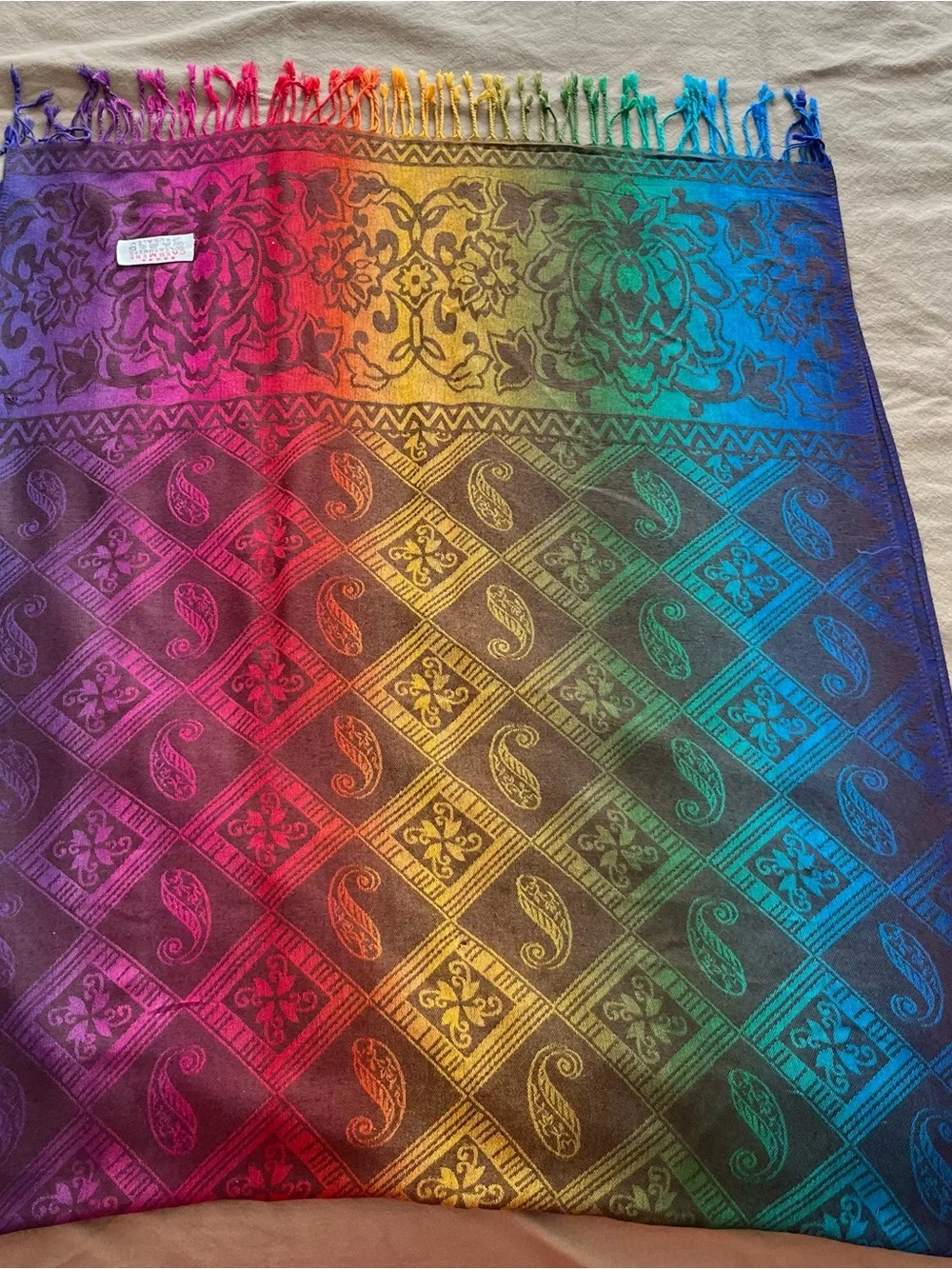 Handwoven Rainbow Paisley Wrap- Multicolor